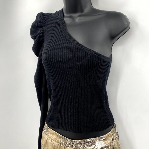 Follow the sun black ribbed one shoulder sweater - Picture 3 of 7